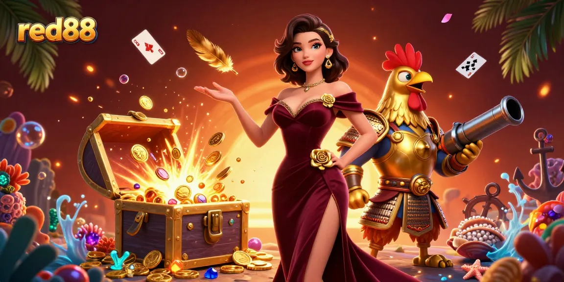 Win exciting jackpots at red88 with 3D characters in a lively casino-themed illustration.