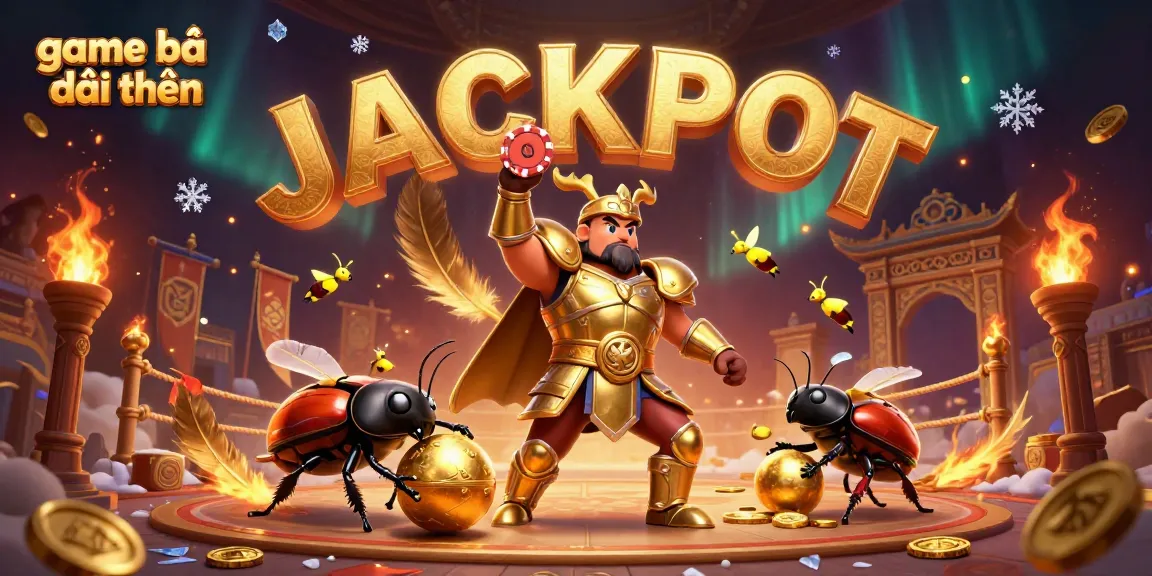 Experience the excitement of game bài đổi thưởng with a vibrant 3D scene featuring heroic characters, dynamic casino elements, and a jackpot celebration.