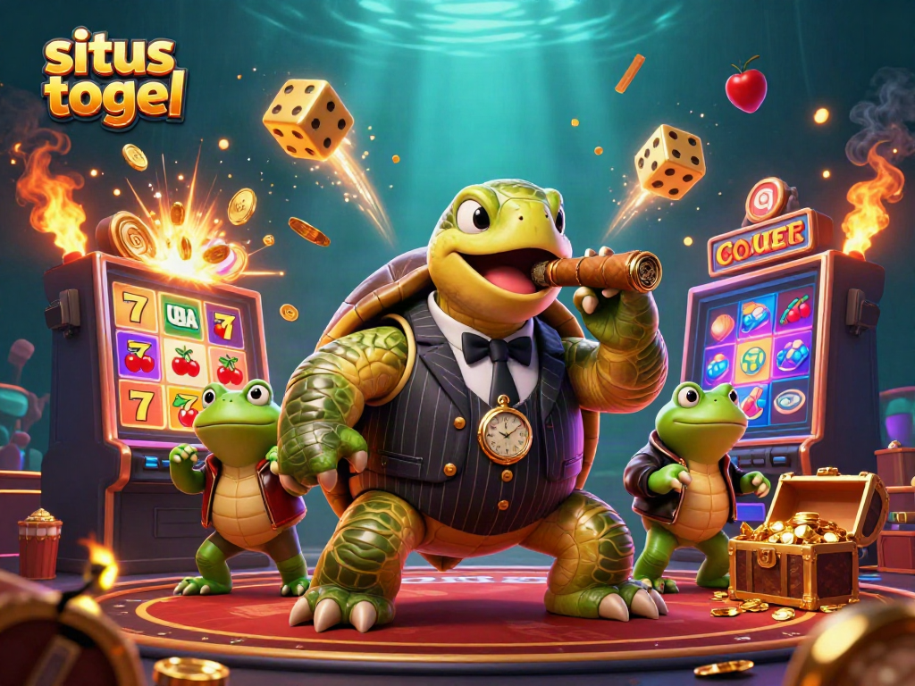 Experience a vibrant scene with a snapping turtle and bullfrog enforcers in the dynamic world of situs togel.
