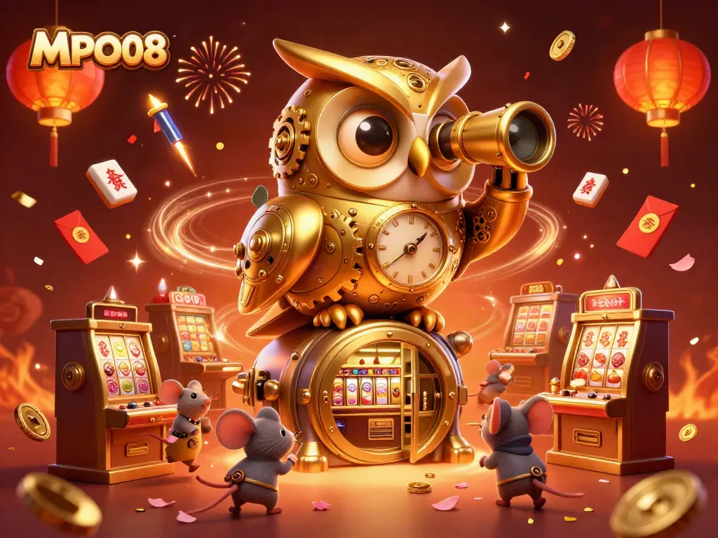 Experience the excitement of MPO08 with a vibrant casino scene showcasing 3D characters and game elements.