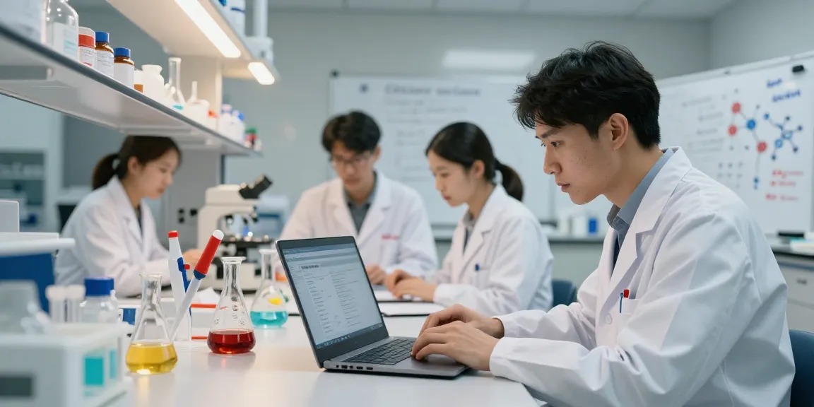 Research lab environment featuring COA-verified retatrutide analysis and collaboration.