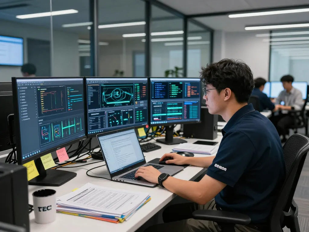 快连's advanced network solutions showcased in a modern IT operations center, emphasizing real-time analytics and high-speed connectivity.