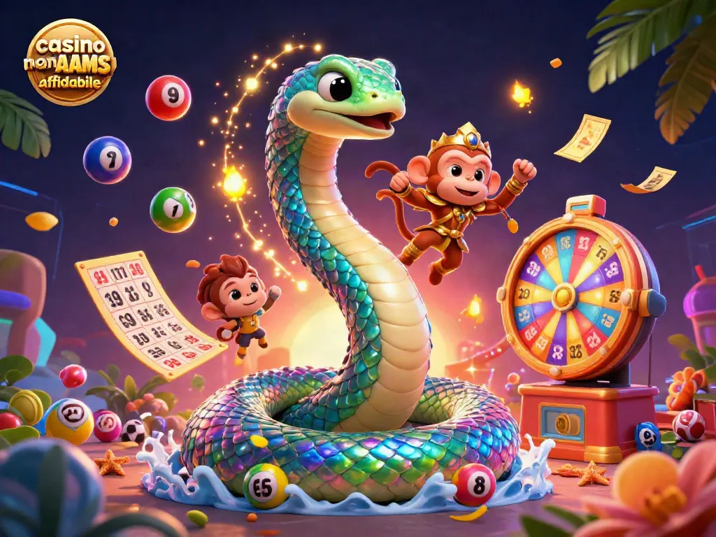 Immagine con serpente iridescente e re scimmia per il casino non AAMS affidabile, pieni di elementi di gioco.