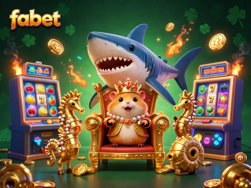 Experience thrilling slots with fabet, featuring a hamster king and vibrant casino elements.