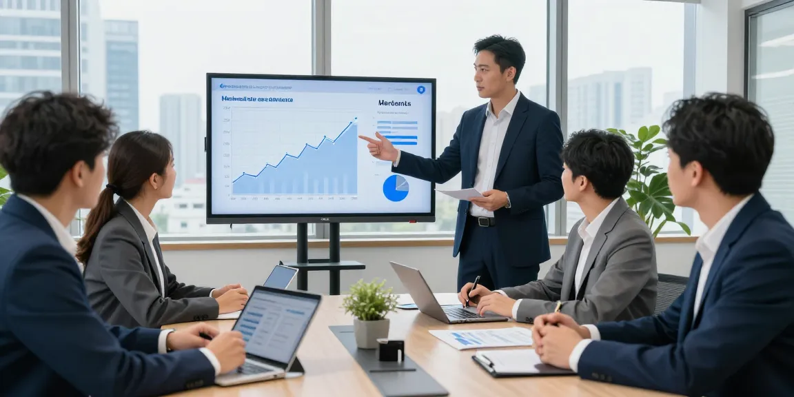Business professionals discussing strategies for the best merchant cash advance in a modern office setting.