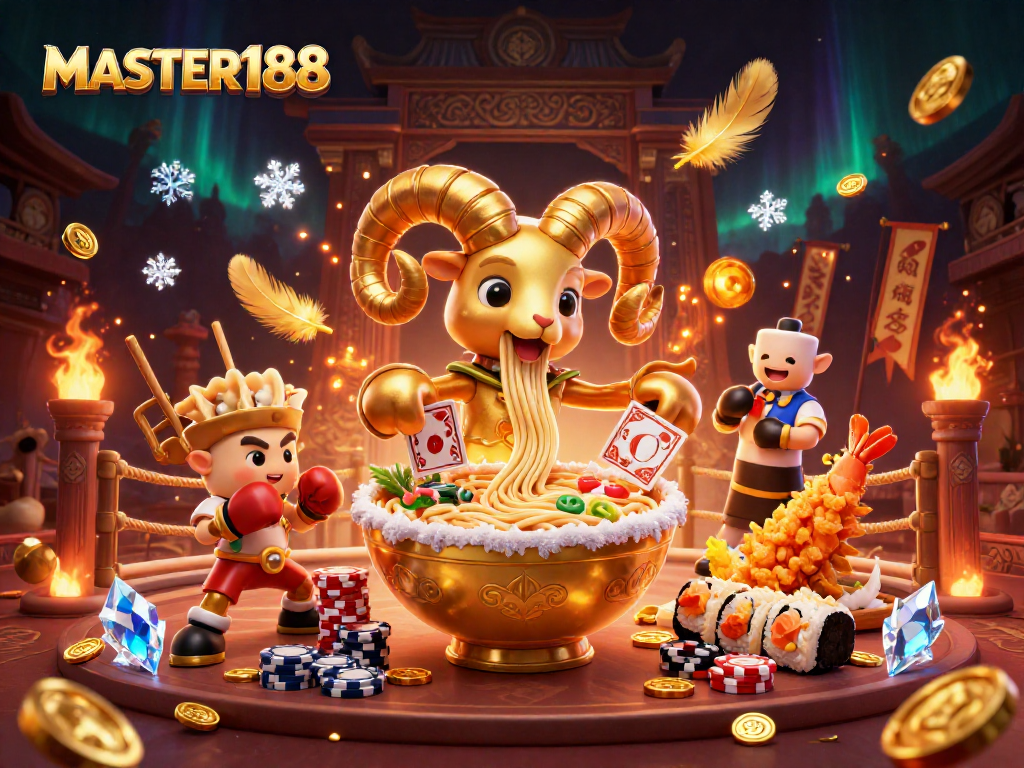 MASTER188 players betting in a vibrant 3D casino scene with lively characters and game elements.