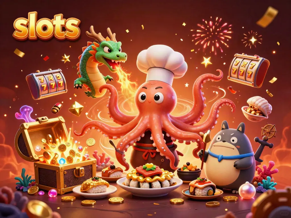Experience thrilling slots action with vibrant characters and dynamic casino elements in this lively digital illustration.