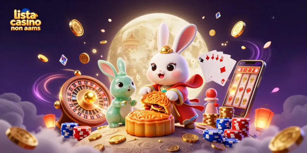 Scopri la lista casino non aams, con un coniglio della luna e decorazioni che volano.