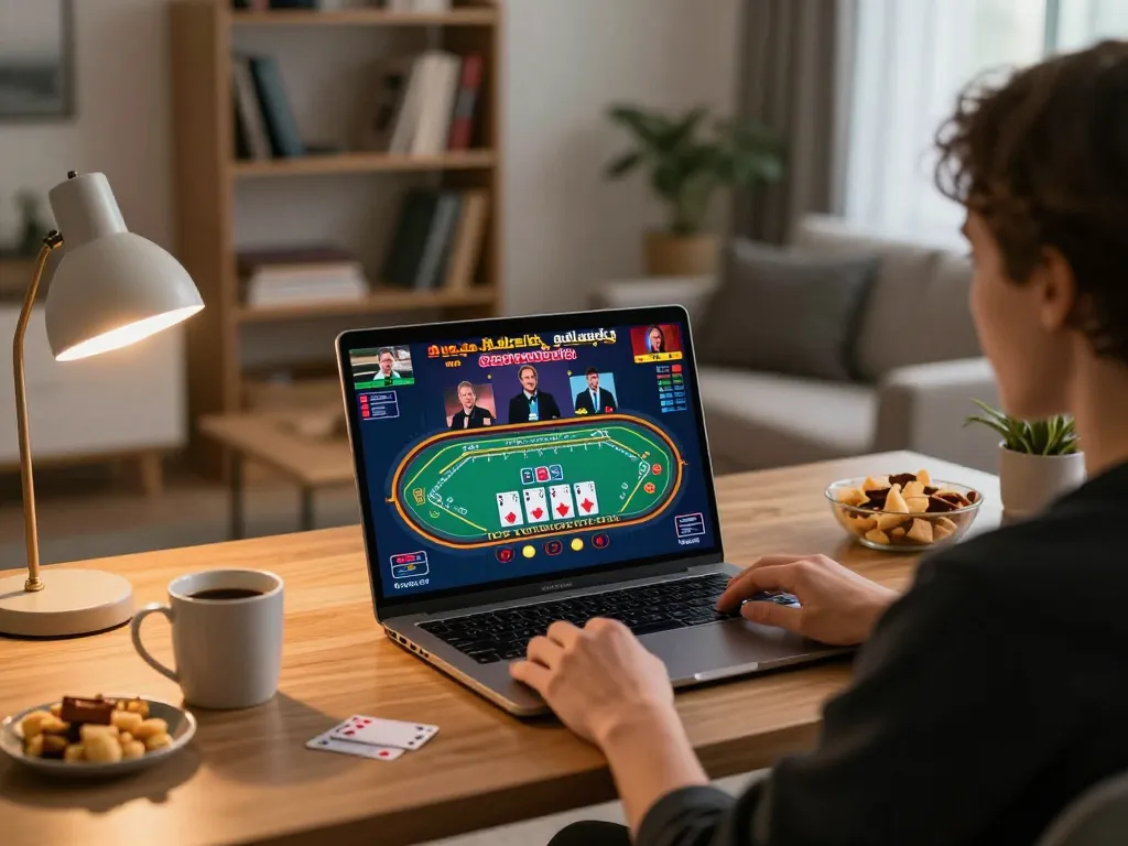 Engaging live baccarat game at home with tjcjventures, showcasing strategic online gambling moment
