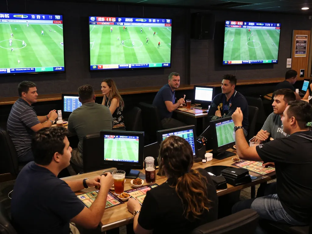 KQBD sports betting excitement as patrons engage with live matches and betting slips