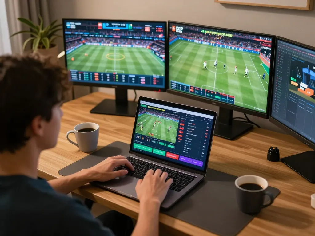 Martinezalcala engages in strategic sports betting using an online platform in a cozy home office.