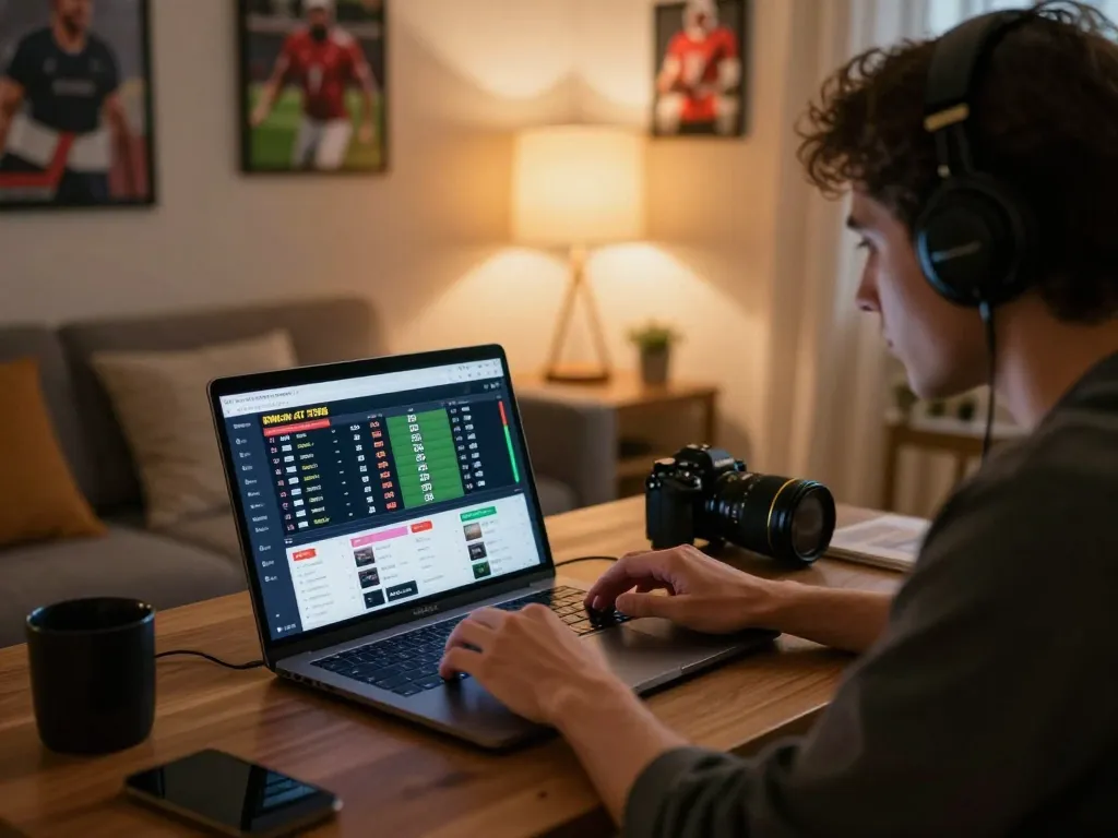 weddingshopworld showcases an engaging sports betting setup in a cozy home, highlighting focused betting strategies.