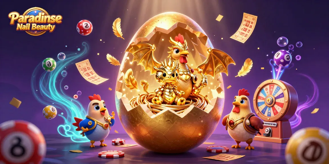 Experience the thrill of Paradise Nail Beauty with a gleaming golden dragon guarding poker chips amidst lively casino elements.