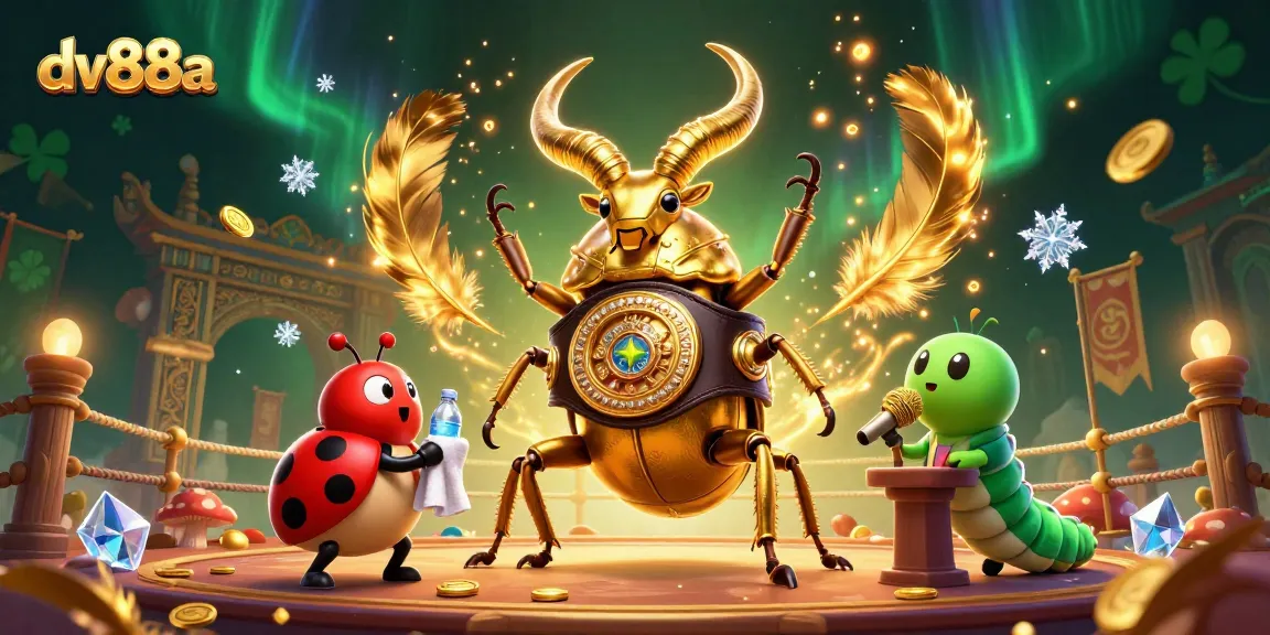 Engage in thrilling gameplay with dv88a, featuring a giant beetle champion alongside vibrant casino elements.