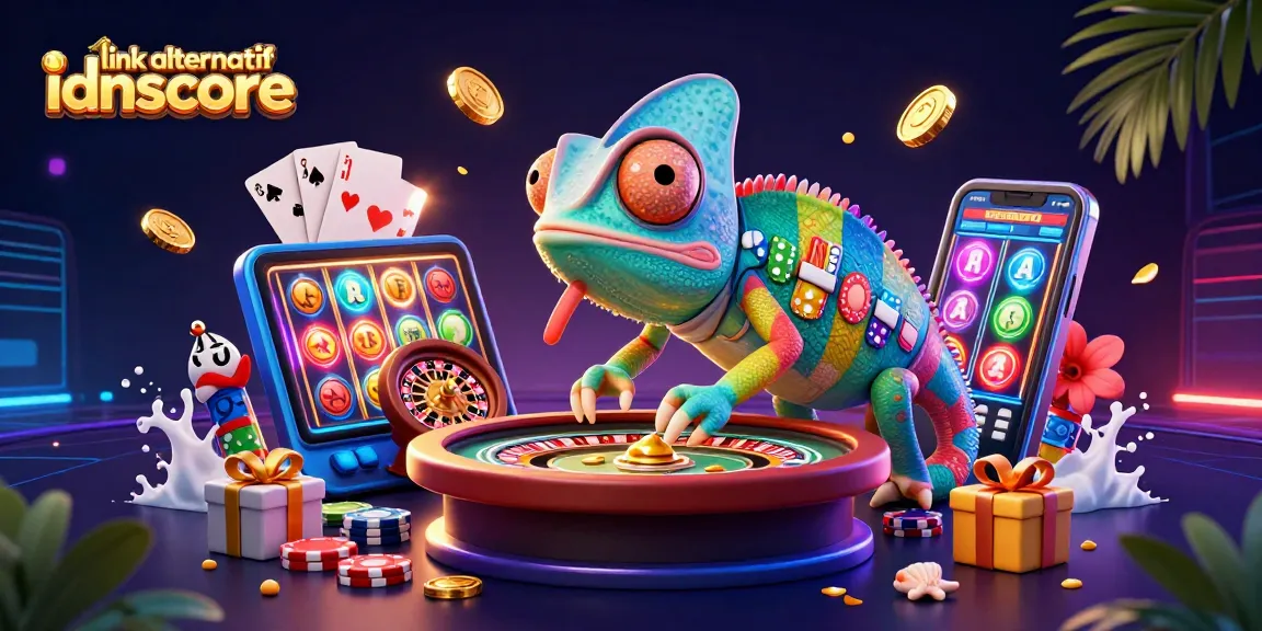 Engage in the excitement of link alternatif idnscore with vibrant gaming elements and a charismatic chameleon casino owner.