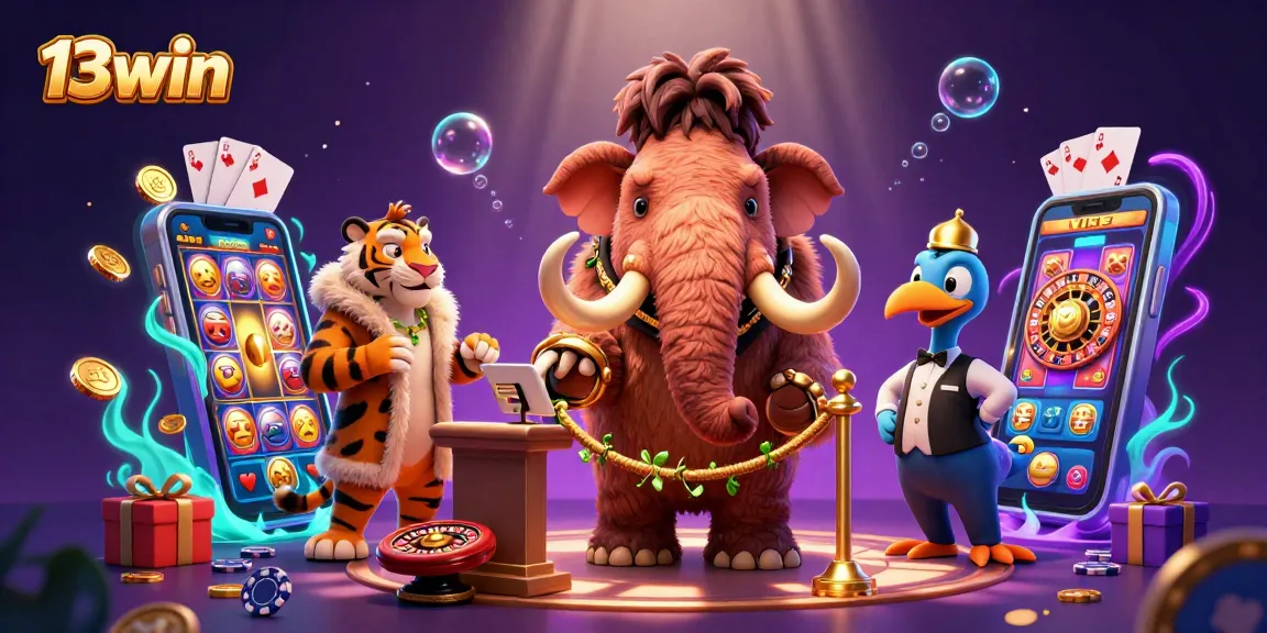 Experience excitement at 13win with a vibrant 3D casino scene featuring unique characters and dynamic gambling elements.