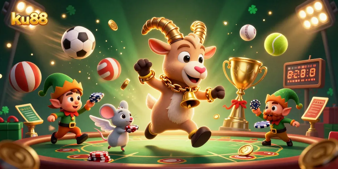 Engage with ku88's thrilling casino scene featuring festive Krampus, a tiny angel mouse, and mischievous elf gremlins!