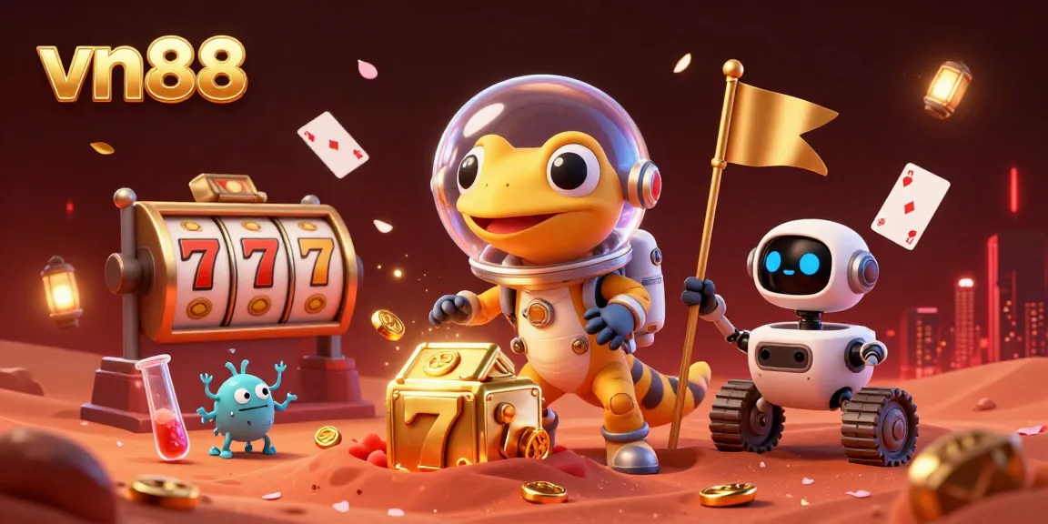Spin the reels at vn88 as a vibrant Martian gecko uncovers a hidden casino treasure.