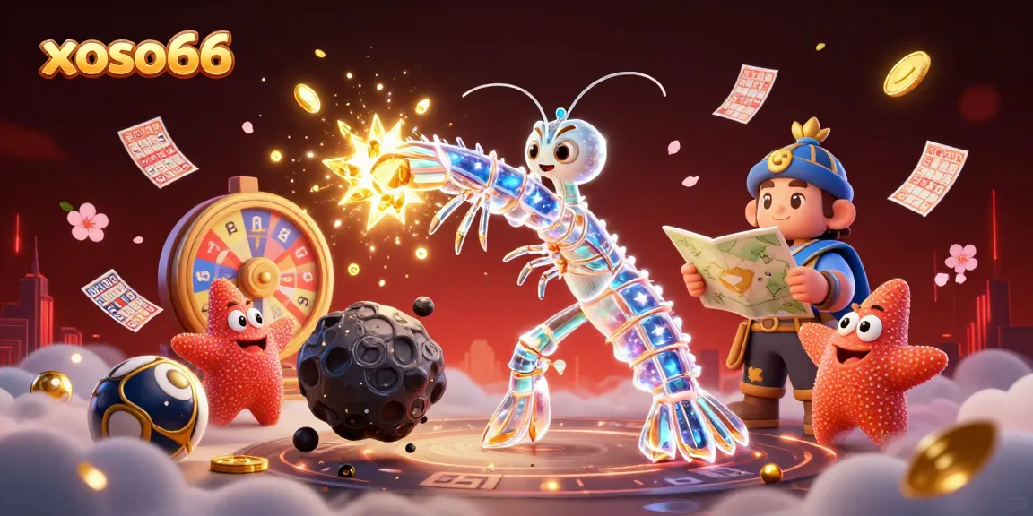 Xoso66 players engage with dynamic lottery and bingo elements in a lively casino scene.