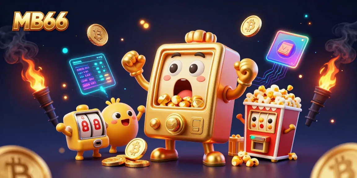 Spin the reels with MB66's vibrant golden slot machine amidst radiant casino elements.
