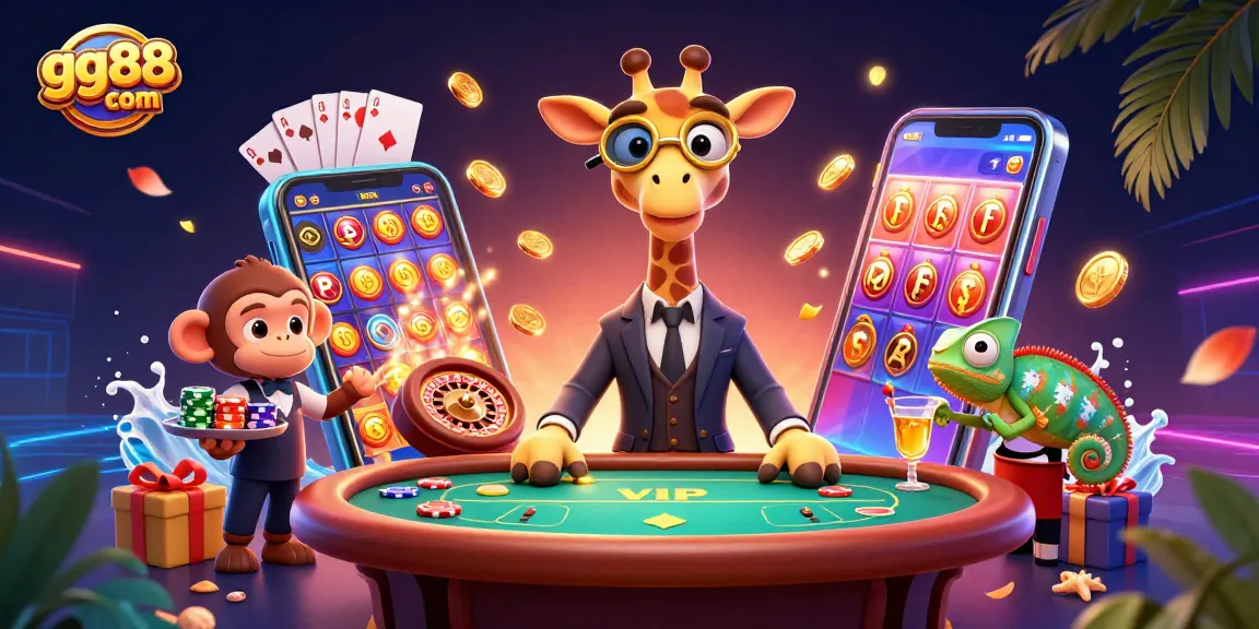 Experience the excitement of gg88 com with colorful slot games and playful characters in a vibrant casino setting.