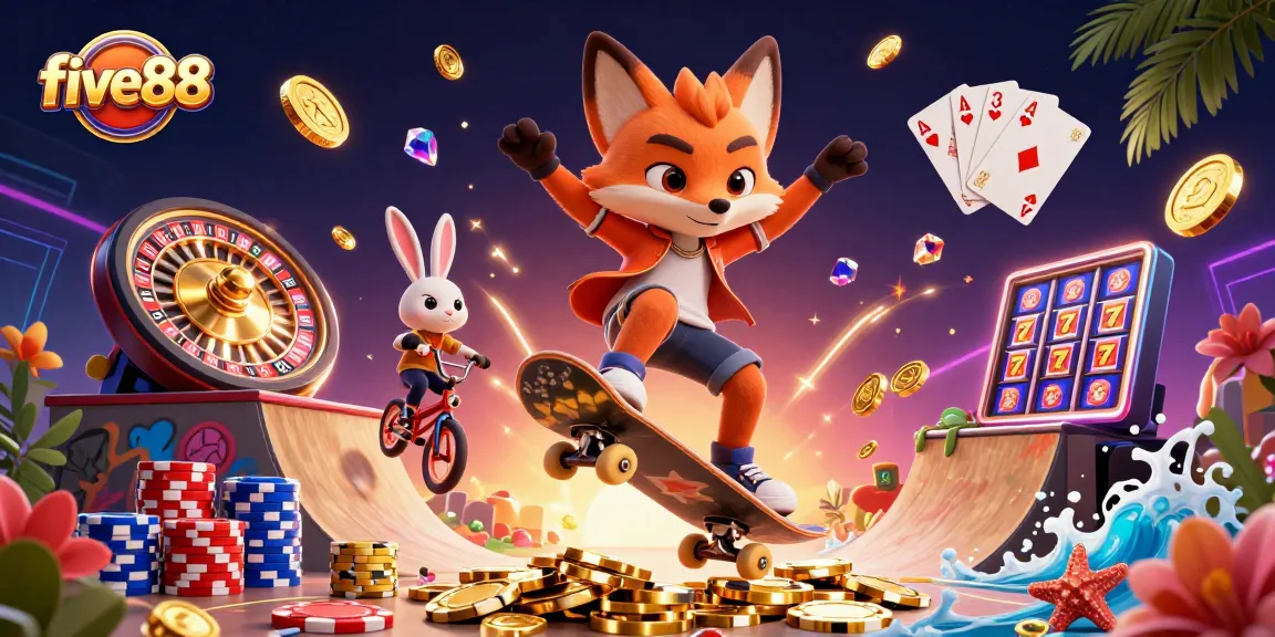 Experience excitement with five88's vibrant casino adventure featuring cartoon characters and thrilling games.