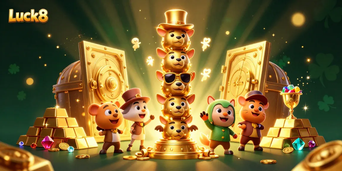 Experience Luck8's thrilling gaming atmosphere with lavish treasures and fun casino elements.