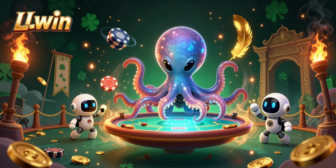 Experience thrilling gaming at LLwin with an alien octopus at a holographic poker table.