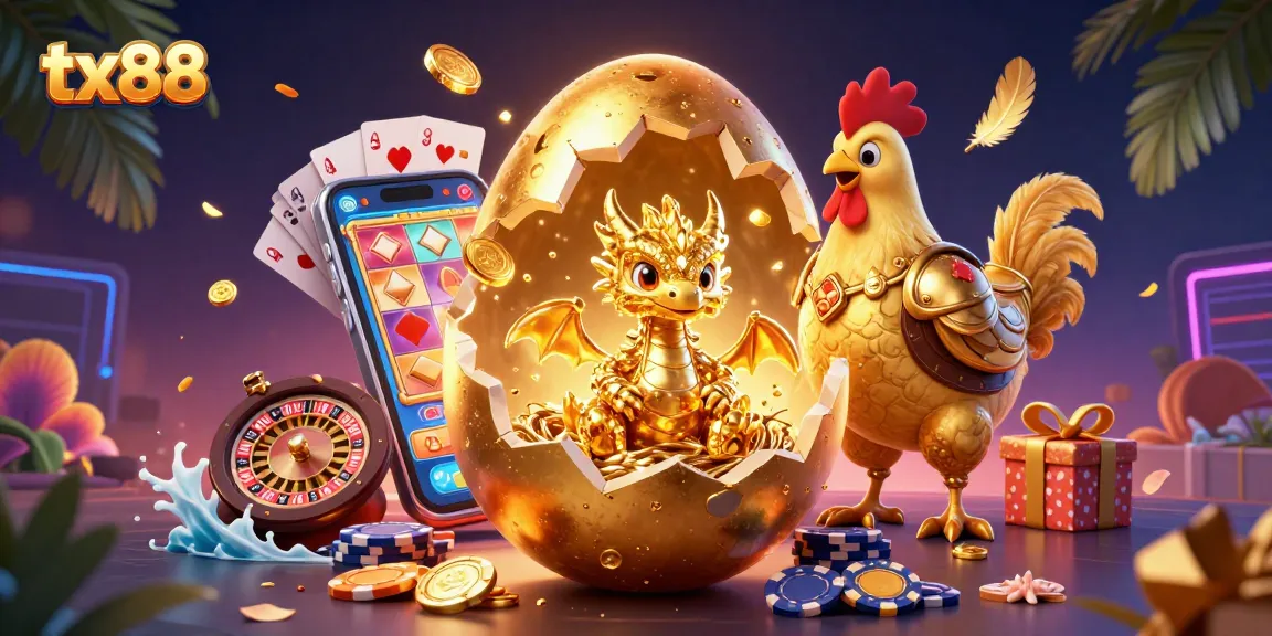 Play with tx88 to uncover a golden dragon amidst vibrant casino elements and games
