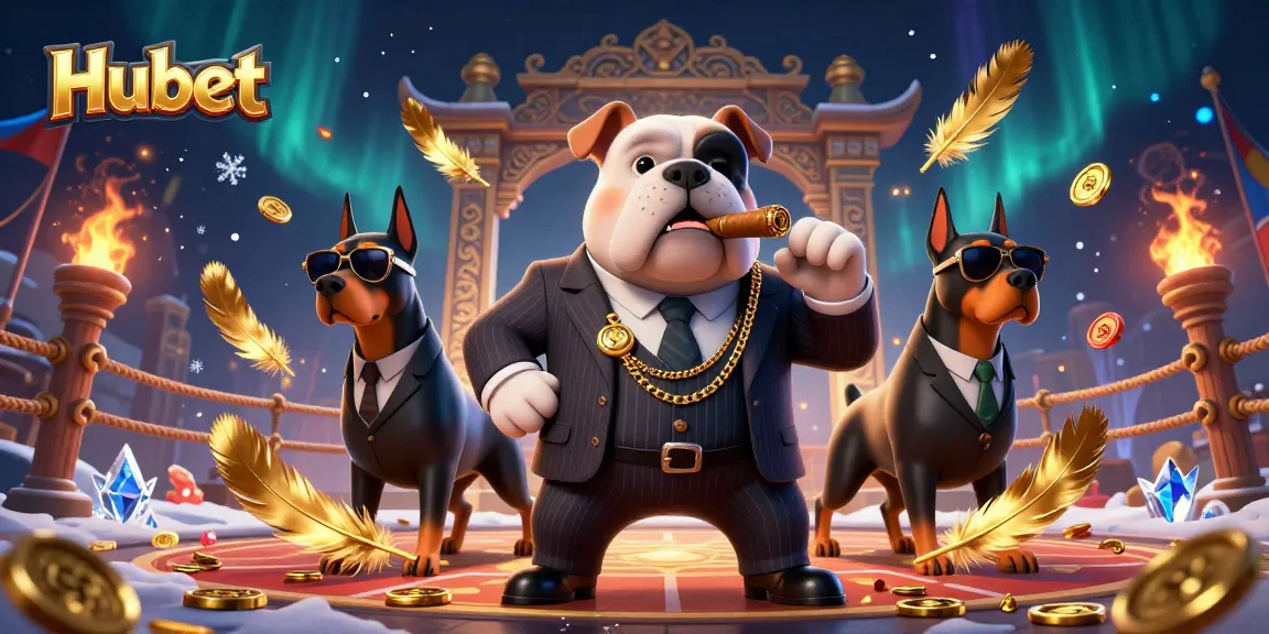Engage in thrilling gameplay at Hubet with a mafia boss and bodyguards amidst casino elements.