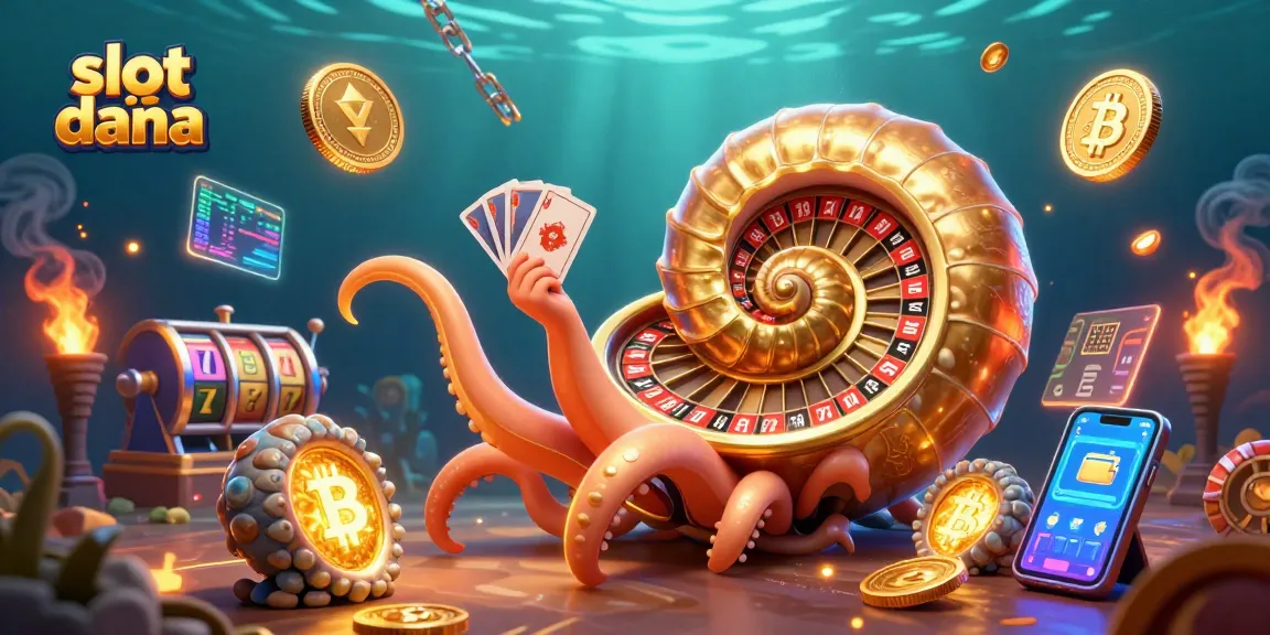 Win big with slot dana, featuring a surreal 3D nautilus, glowing coins, and slot elements.