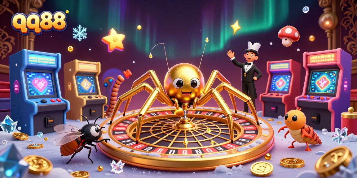 Engage in thrilling bets with qq88's golden web roulette, as vibrant games illuminate the scene.